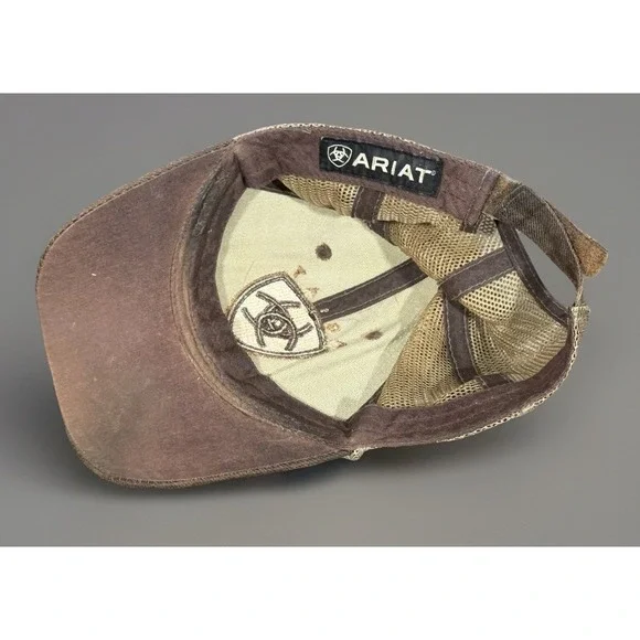 Ariat Brown Oilskin Structured Cap Adjustable Mesh Baseball Trucker Hat OSFM - Picture 5 of 5